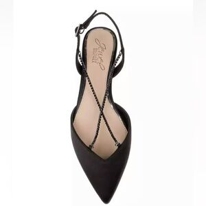 Jewel Badgley Mischka Sz 5 Black Evening Flats Glitter Rhinestones Straps